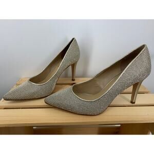 Antonio Melani Womens 9 Champagne Metallic Leather Pointed Toe Bridal Pump Heels